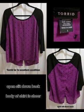 Torrid Purple & Black Raglan Sleeve Top Sz 1x
